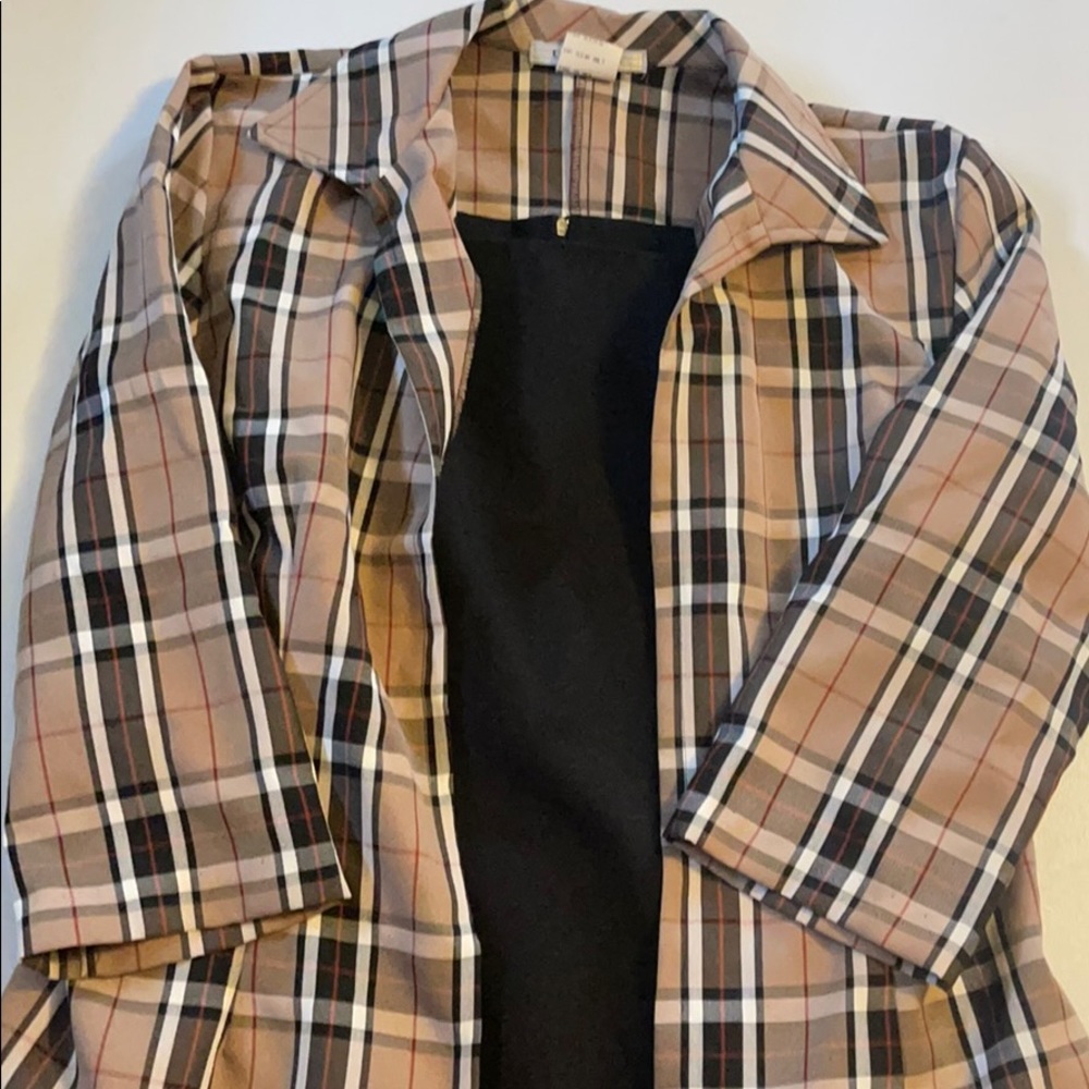 Black sheath dress plaid overcoat LaBelle size 13
